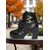 abordables Botines-Botines marrones de tacón grueso con cordones para mujer: estilo militar de piel sintética con cremallera lateral y detalle de hebilla, ideales para conjuntos de otoño, actividades al aire libre y ropa de calle informal.