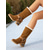abordables Bottes de neige et d'hiver-Bottines en similicuir pour femme avec revers et boucle en peau lainée – bottines d'hiver décontractées à talons épais pour l'extérieur, les voyages et les tenues douillettes