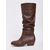 preiswerte Slouch-Stiefel-dunkelbraune kniehohe Damen-Slouch-Stiefel aus Kunstleder – stylische Stiefel mit niedrigem Absatz für Herbst- und Winter-Outfits