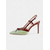 baratos sapatos slingback-Sapatos de salto agulha femininos verdes e vermelhos com tiras finas e detalhes de laço para coquetéis e comemorações de feriados