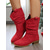 cheap Fashion Boots-Women's Red Faux Suede Slouch Mid-Calf Boots with Low Block Heel and Pull Tabs – Stylish Winter and Holiday Footwear for Casual Outfits and Christmas