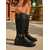 abordables Bottes de cheval-Bottes d'équitation en similicuir marron pour femme avec boucle et toile – bottes hautes bicolores décontractées pour le travail, les voyages et les activités de plein air