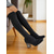 cheap Fashion Boots-Women's Black Over-the-Knee Knit Boots - Stretch Sock Style with Metallic Block Heels, Sleek Minimalist Fall Footwear for Casual Outfits, City Walks and Streetwear Looks