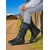 cheap Slouch Boots-Women's Black Faux Leather Knee-High Slouch Boots – Side Zip and Buckle Strap Detail, Riding &amp; Fall Fashion