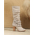 olcso Slouch Boots-női bézs lompos, térdig érő csizma csattal és szegecsekkel, vintage western stílusú őszi és téli alkalmi viselethez