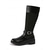 abordables Bottes de cheval-Bottes d'équitation en similicuir marron pour femme avec boucle et toile – bottes hautes bicolores décontractées pour le travail, les voyages et les activités de plein air