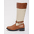 abordables Bottes de cheval-Bottes d'équitation en similicuir marron pour femme avec boucle et toile – bottes hautes bicolores décontractées pour le travail, les voyages et les activités de plein air