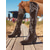 abordables Cowboy y botas occidentales-Botas vaqueras marrones por encima de la rodilla para mujer: botas vaqueras bordadas de piel sintética con punta puntiaguda y tacón de bloque para un estilo urbano, atuendos casuales de otoño e