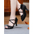 abordables Chaussures de danses latines-Chaussures de danse latine en satin noir pour femmes avec brides croisées, boucle en strass, bout ouvert, talon haut - Chaussures de performance de salon professionnelles pour les compétitions et