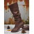 preiswerte Slouch-Stiefel-dunkelbraune kniehohe Damen-Slouch-Stiefel aus Kunstleder – stylische Stiefel mit niedrigem Absatz für Herbst- und Winter-Outfits