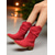 cheap Fashion Boots-Women's Red Faux Suede Slouch Mid-Calf Boots with Low Block Heel and Pull Tabs – Stylish Winter and Holiday Footwear for Casual Outfits and Christmas