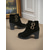 baratos Botas de tornozelo-botins femininos de camurça com tiras de fivela dupla e salto bloco, calçado casual para looks do dia a dia