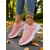 cheap Women's Sneakers-Women's Pink Flyknit Slip-On Sneakers with White Sole – Casual Lightweight Walking Shoes for Fitness, Travel and Everyday Wear