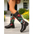 abordables Bottes de cheval-Bottes d'équitation en similicuir marron pour femme avec boucle et toile – bottes hautes bicolores décontractées pour le travail, les voyages et les activités de plein air