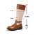 abordables Bottes de cheval-Bottes d'équitation en similicuir marron pour femme avec boucle et toile – bottes hautes bicolores décontractées pour le travail, les voyages et les activités de plein air