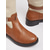 abordables Bottes de cheval-Bottes d'équitation en similicuir marron pour femme avec boucle et toile – bottes hautes bicolores décontractées pour le travail, les voyages et les activités de plein air