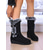 abordables Botas de nieve e invierno-Botas de invierno negras de ante sintético para mujer, de media caña, con forro de piel afelpada, antideslizantes, con tacón de cuña, para exteriores, cálidas para trekking y viajes.