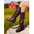 preiswerte Slouch-Stiefel-dunkelbraune kniehohe Damen-Slouch-Stiefel aus Kunstleder – stylische Stiefel mit niedrigem Absatz für Herbst- und Winter-Outfits