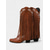 tanie Kowboj i zachodnie buty-Kowbojskie buty damskie w stylu western z frędzlami – brązowe, sięgające do kolan buty ze sztucznej skóry z haftowanymi detalami, w stylu retro country na rodeo, jesienne festiwale i modę na farmę