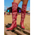 abordables Cowboy y botas occidentales-Botas vaqueras marrones por encima de la rodilla para mujer: botas vaqueras bordadas de piel sintética con punta puntiaguda y tacón de bloque para un estilo urbano, atuendos casuales de otoño e