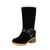 abordables Bottes de neige et d'hiver-Bottines en similicuir pour femme avec revers et boucle en peau lainée – bottines d'hiver décontractées à talons épais pour l'extérieur, les voyages et les tenues douillettes