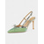 baratos sapatos slingback-Sapatos de salto agulha femininos verdes e vermelhos com tiras finas e detalhes de laço para coquetéis e comemorações de feriados