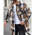 cheap Flannel Shirts-Men's Shacket Shirt Jacket Winter Jacket Plaid Vacation Daily Wear Black Wine Orange Khaki Long Sleeve Lapel Fall Winter Clothing Apparel Pocket