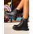 abordables Bottes-Bottines motardes noires pour femmes – bottines à plateforme à lacets en similicuir avec boucles et clous, talons épais pour un style streetwear gothique, des tenues d'automne et des looks de festival