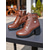 abordables Botines-Botines marrones de tacón grueso con cordones para mujer: estilo militar de piel sintética con cremallera lateral y detalle de hebilla, ideales para conjuntos de otoño, actividades al aire libre y ropa de calle informal.