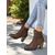 baratos Botas de tornozelo-Botas femininas cor de vinho – botinhas de camurça sintética com salto grosso e zíper e detalhe de tira para uso casual e looks de outono
