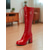 cheap Fashion Boots-Women's Red Faux Leather Platform Knee-High Lace-Up Fashion Boots with Side Zipper - Chunky Heel Boots for Daily Outfits and Fall Winter Streetwear