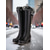 cheap Fashion Boots-Women's Black Knee High Boots – Faux Leather Winter Boots with Faux Fur Trim, Bow and Pearl Charm for Christmas, Party and Outdoor Wear