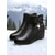 cheap Ankle Boots-Women's Burgundy Faux Leather Warm Fur Lined Wedge Ankle Boots – Winter Waterproof Non-Slip Booties with Bow for Casual Snow Days ,Work and Outdoor Wear