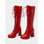 cheap Fashion Boots-Women's Red Faux Leather Platform Knee-High Lace-Up Fashion Boots with Side Zipper - Chunky Heel Boots for Daily Outfits and Fall Winter Streetwear