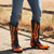 levne Cowboy &amp; Western Boots-pánské černo-oranžové westernové kovbojské boty do půli lýtek - odvážný plamenný design s vysoce lesklým povrchem pro rodeo a módní oblečení
