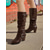 billige Slouch Boots-Brune damestøvletter med løs pasform, spenner og blokkhæl til midt på leggen, stilige og hverdagslige for høst og vinter.