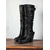 billige Slouch Boots-Brune damestøvletter med løs pasform, spenner og blokkhæl til midt på leggen, stilige og hverdagslige for høst og vinter.