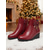 cheap Ankle Boots-Women's Burgundy Faux Leather Warm Fur Lined Wedge Ankle Boots – Winter Waterproof Non-Slip Booties with Bow for Casual Snow Days ,Work and Outdoor Wear