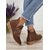 baratos Botas de tornozelo-Botas femininas vermelhas de cano curto – botinhas de salto baixo com zíper bordado e camurça sintética para o Natal, festas e estilo casual