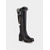 cheap Fashion Boots-Women's Black Knee High Boots – Faux Leather Winter Boots with Faux Fur Trim, Bow and Pearl Charm for Christmas, Party and Outdoor Wear