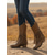 abordables Cowboy et bottes occidentales-Bottes hautes en similicuir marron pour femme, à franges, avec détails cloutés et talons bas, style cowboy bohème western