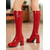 cheap Fashion Boots-Women's Red Faux Leather Platform Knee-High Lace-Up Fashion Boots with Side Zipper - Chunky Heel Boots for Daily Outfits and Fall Winter Streetwear