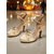 abordables Chaussures de danses latines-Chaussures de danse en satin doré pour femmes avec talons en strass - Chaussures de danse de salon et de danse latine élégantes à lanières