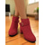 cheap Ankle Boots-Women's Red Suede Ankle Boots with Heart Buckle - Chunky Heel Side-Zip Booties for Fall Fashion,  Christmas and Streetwear Outfits