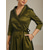 abordables Robe de cocktail-Femmes Robe Maxi Robe de Soirée Élégant ancien Coupe régulière Couleur Unie Manche 3/4 Col en V Olive Automne Hiver