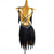 abordables vestido de competición-Vestido de baile latino para mujer con flecos negros, detalles de diamantes de imitación, sin mangas y tirantes cruzados: perfecto para salsa, rumba y ropa de espectáculo.