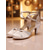 abordables Chaussures de danses latines-Chaussures de danse en satin doré pour femmes avec talons en strass - Chaussures de danse de salon et de danse latine élégantes à lanières