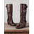 billige Slouch Boots-Brune damestøvletter med løs pasform, spenner og blokkhæl til midt på leggen, stilige og hverdagslige for høst og vinter.