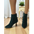 abordables Botines-Botines negros de piel sintética para mujer con punta puntiaguda, diseño fruncido y tacones de gatito: elegantes botines de estilo vintage para conjuntos de oficina y ropa de noche de otoño.