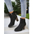 baratos Botas de tornozelo-Botas femininas cor de vinho – botinhas de camurça sintética com salto grosso e zíper e detalhe de tira para uso casual e looks de outono